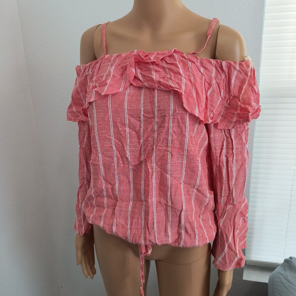 Orange Striped off Shoulder Ruffle Blouse